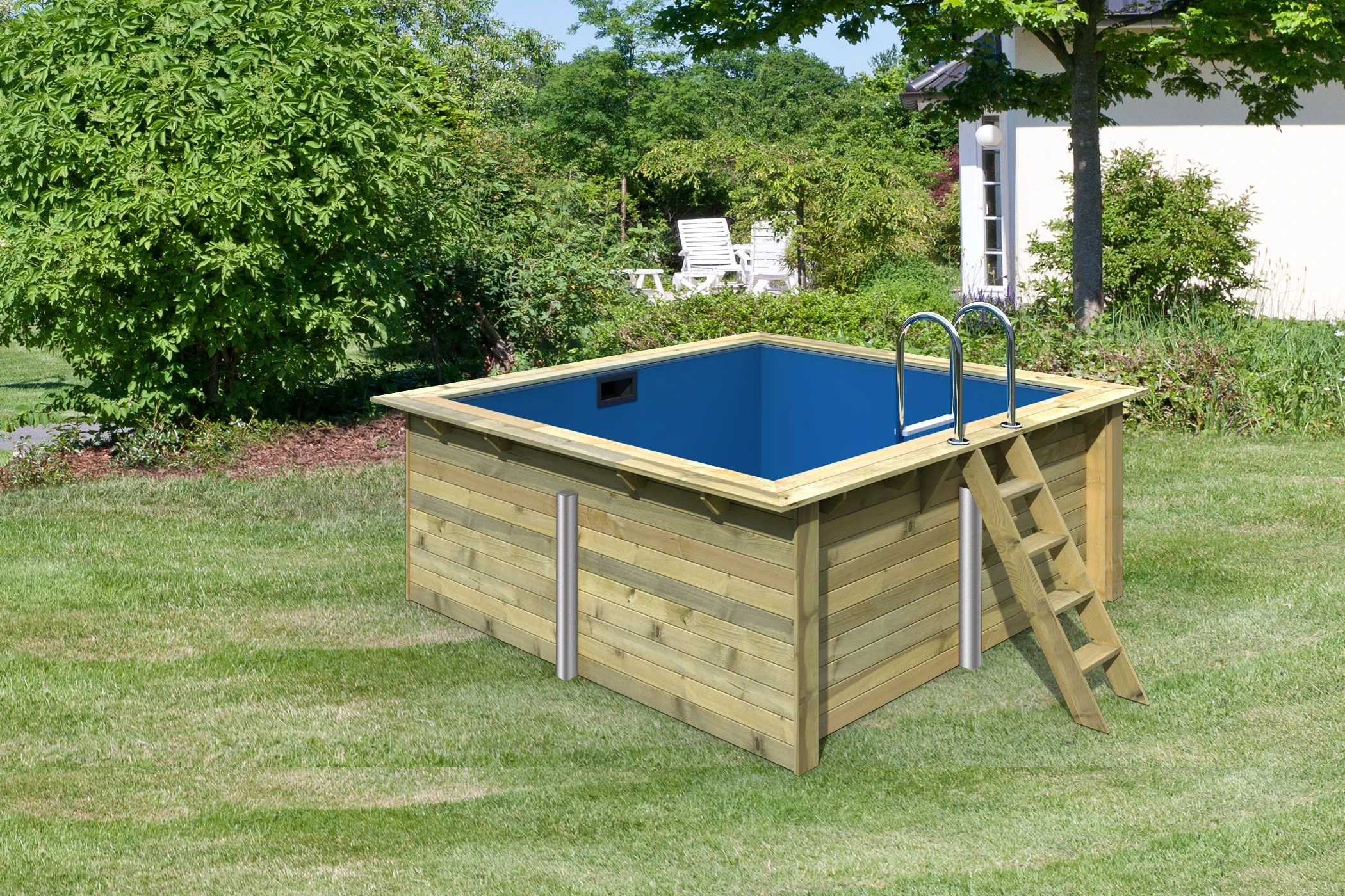 Karibu Rechteckiger Massivholz Pool 308,7 X 276,5 Cm Leitern Und Zubehör Inkl. Holzpool - Image 2