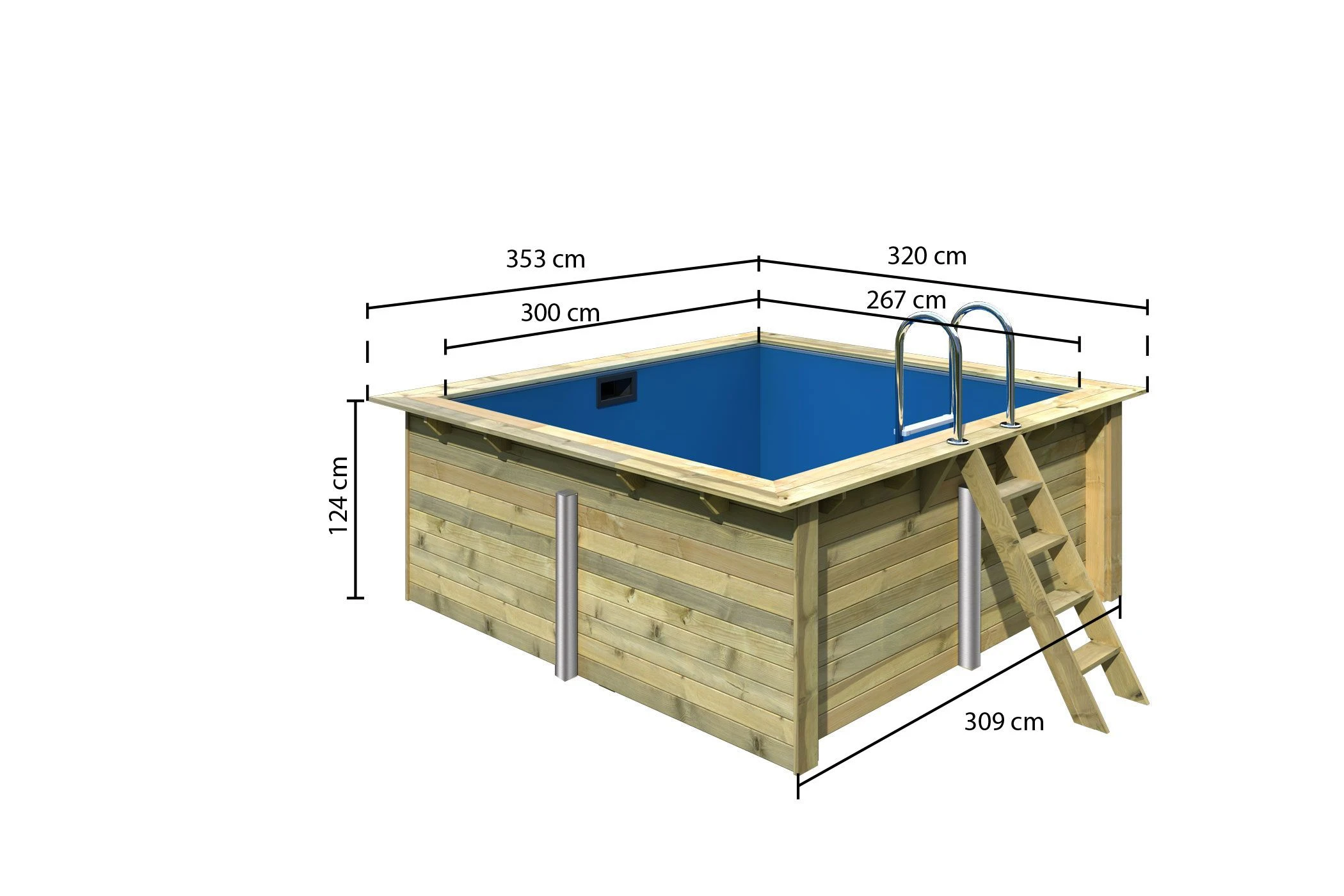 Karibu Rechteckiger Massivholz Pool 308,7 X 276,5 Cm Leitern Und Zubehör Inkl. Holzpool - Image 3