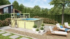 Karibu | Rechteckiger Massivholz Pool 308,7 X 276,5 Cm | Set Mit 1 Sonnenterrasse Inkl. Holzpool