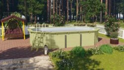 CHILLROI | Achteckiger Massivholzpool Länglich, 568,5 X 357,5 X 124 Cm, Modell 1 X Folie Grau | Inkl. Zubehör Und Pool Leitern