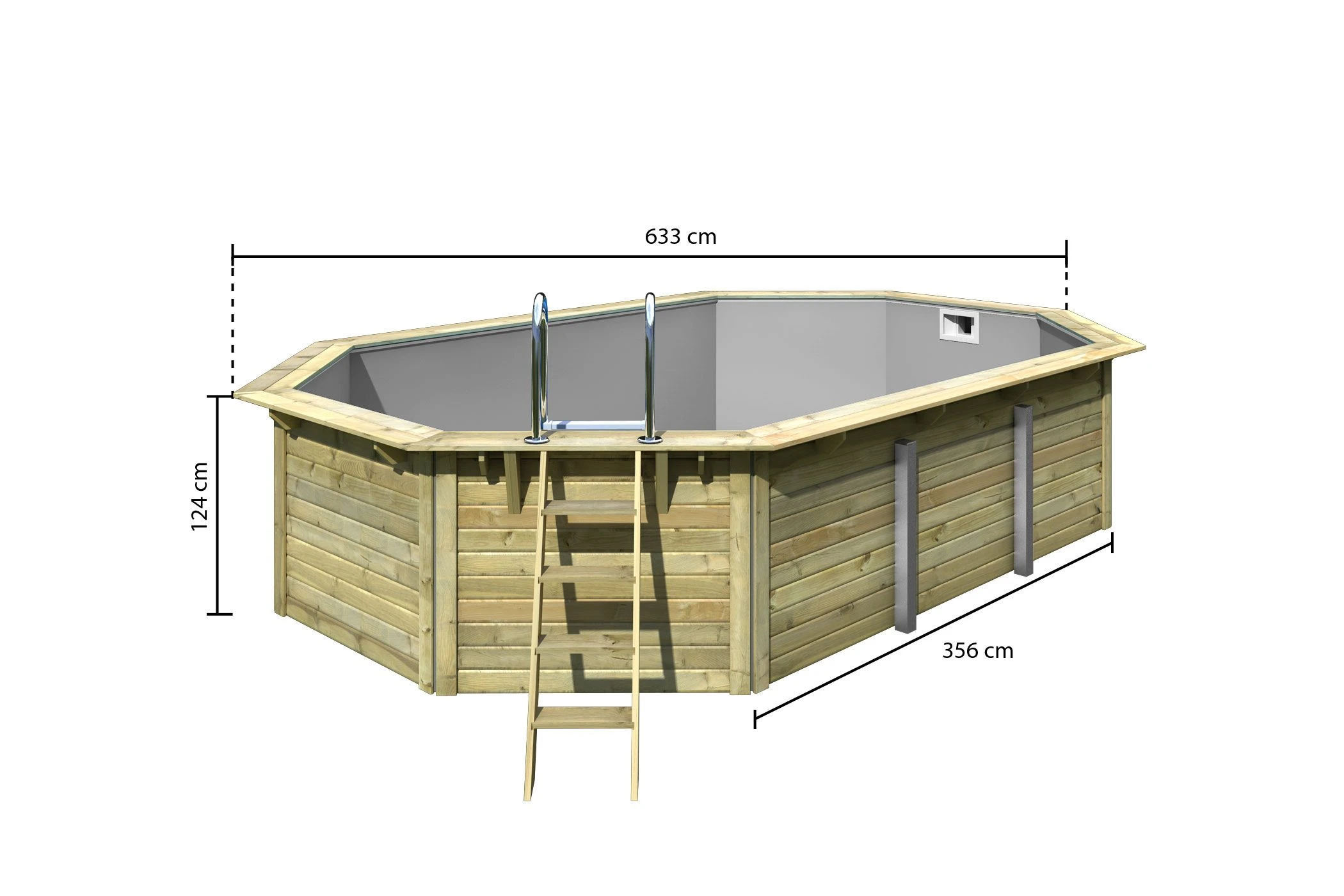 CHILLROI | Achteckiger Massivholzpool Länglich, 568,5 X 357,5 X 124 Cm, Modell 1 X Folie Grau | Inkl. Zubehör Und Pool Leitern - Image 3