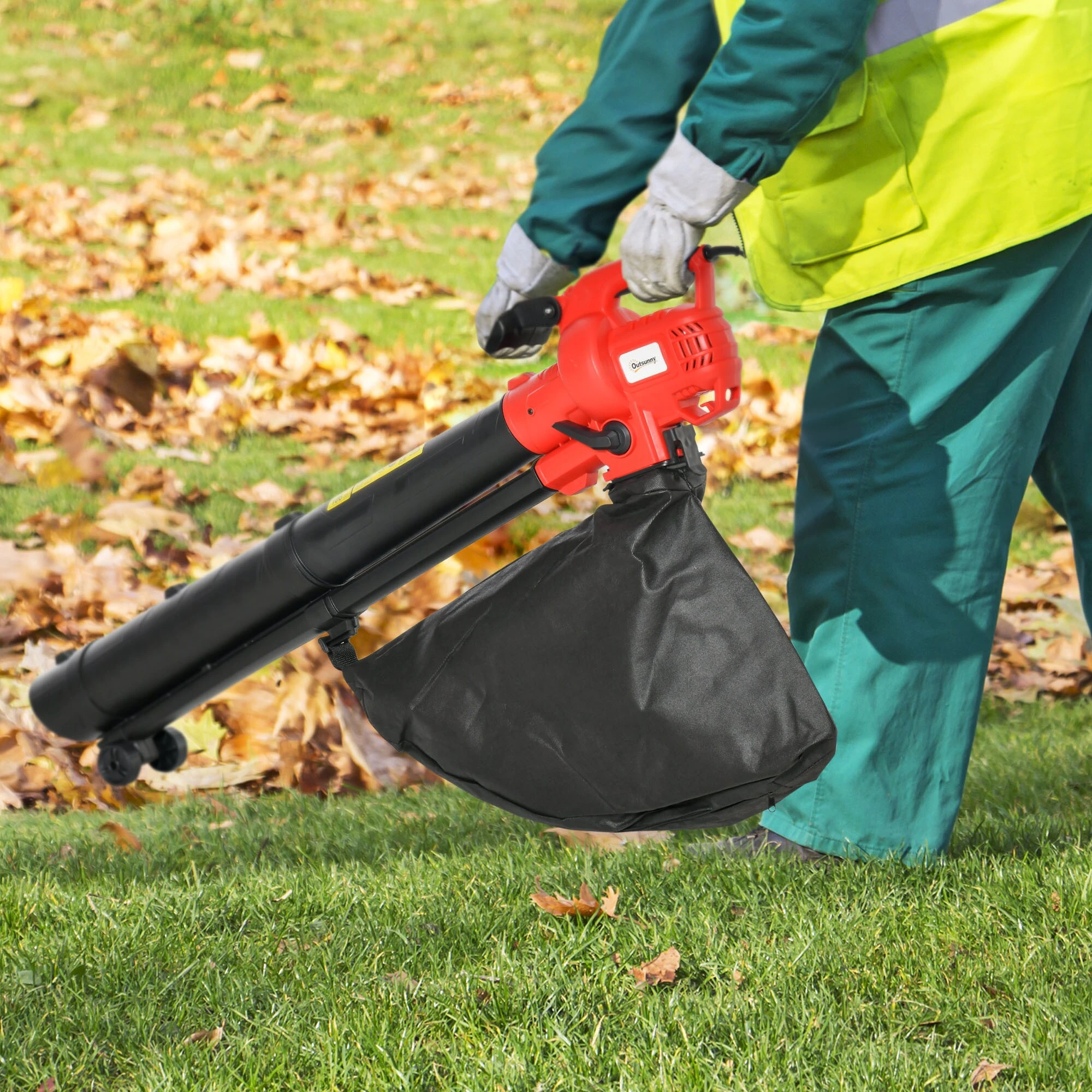 Outsunny Laubgebläse 3000 W Starkes Laubgebläse, 3-in-1 Funktion, 45-Liter-Fangsack Rot 118 X 17 X 29 Cm (LxBxH) | Vakuumgebläse Laubbläser Blätter Abfall - Image 3