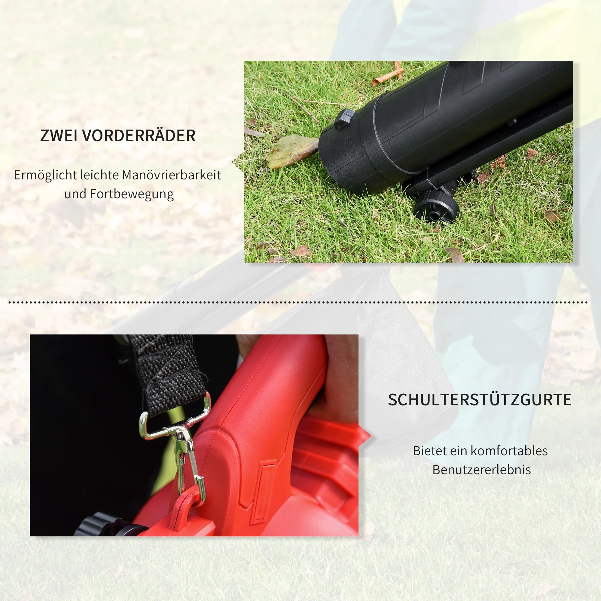 Outsunny Laubgebläse 3000 W Starkes Laubgebläse, 3-in-1 Funktion, 45-Liter-Fangsack Rot 118 X 17 X 29 Cm (LxBxH) | Vakuumgebläse Laubbläser Blätter Abfall - Image 6
