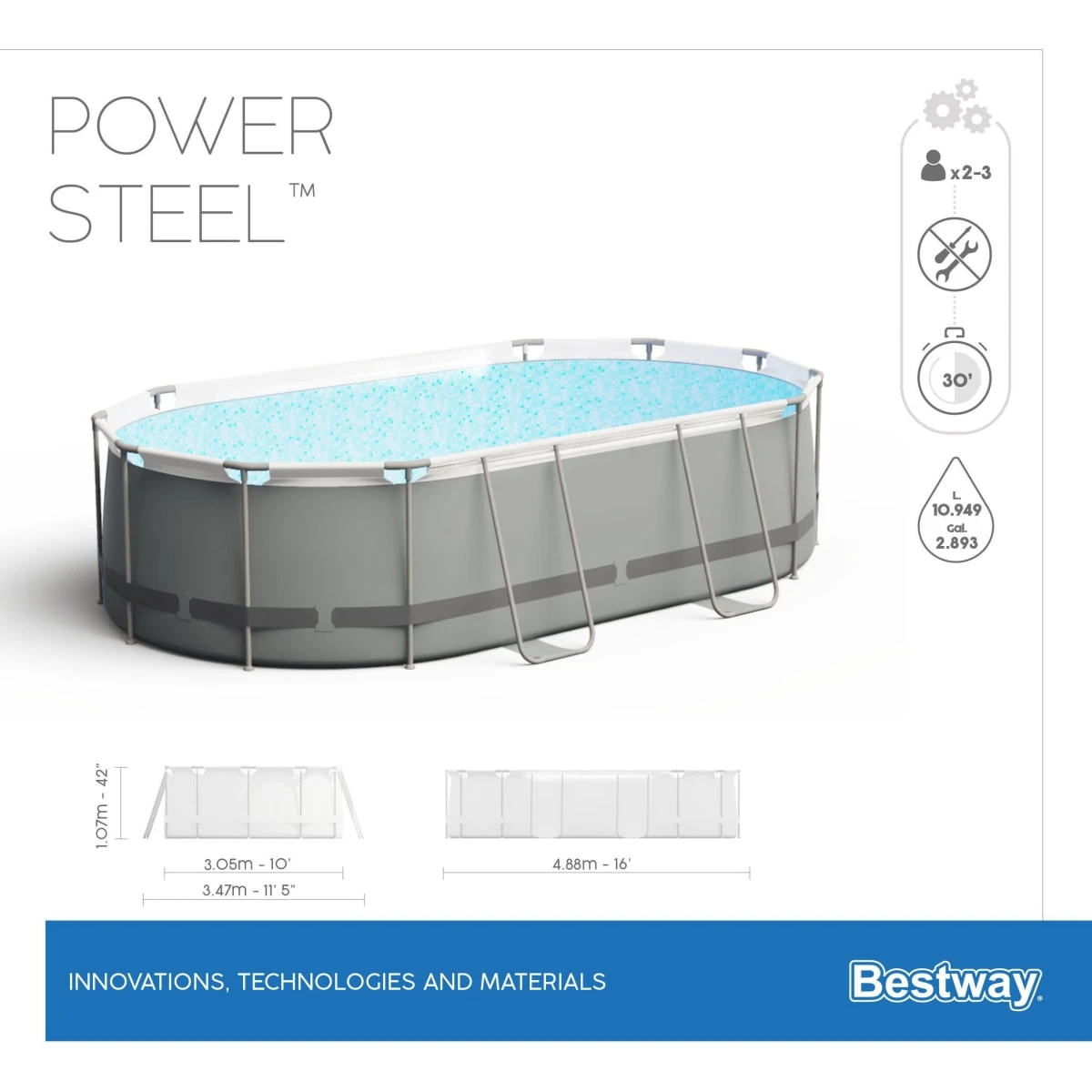 Pool Set 56448 Power Steel Oval 488 X 305 X 107 Cm - Image 4