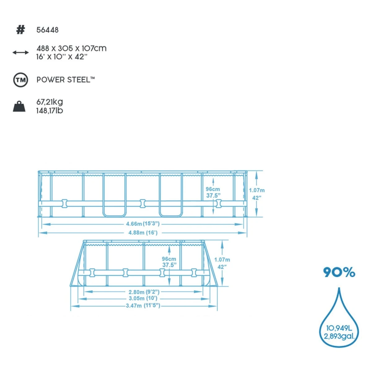 Pool Set 56448 Power Steel Oval 488 X 305 X 107 Cm - Image 6