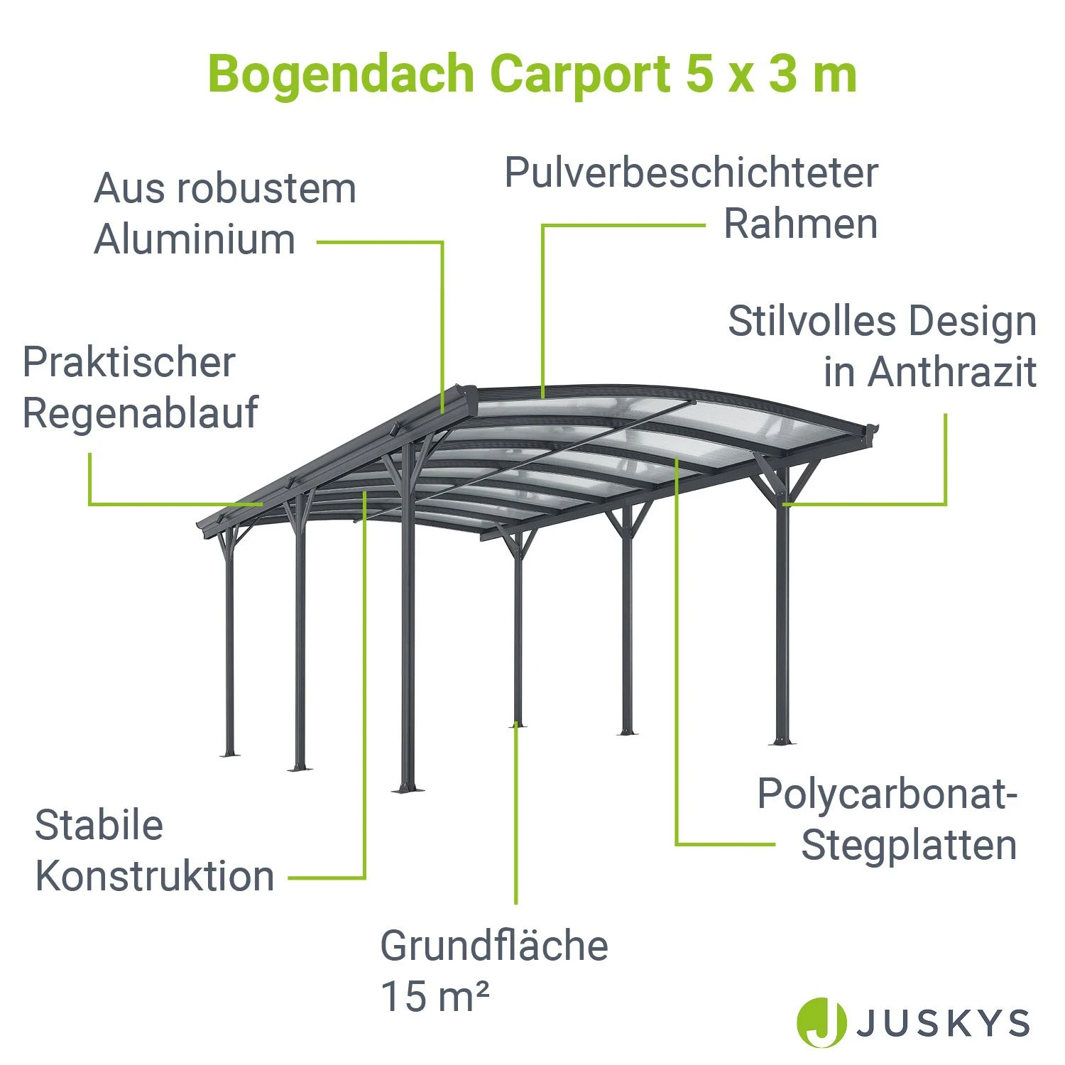 Juskys Carport Mit Bogendach 5x3 M – Freistehende Überdachung Aus Aluminium Mit Doppelstegplatten - Image 3