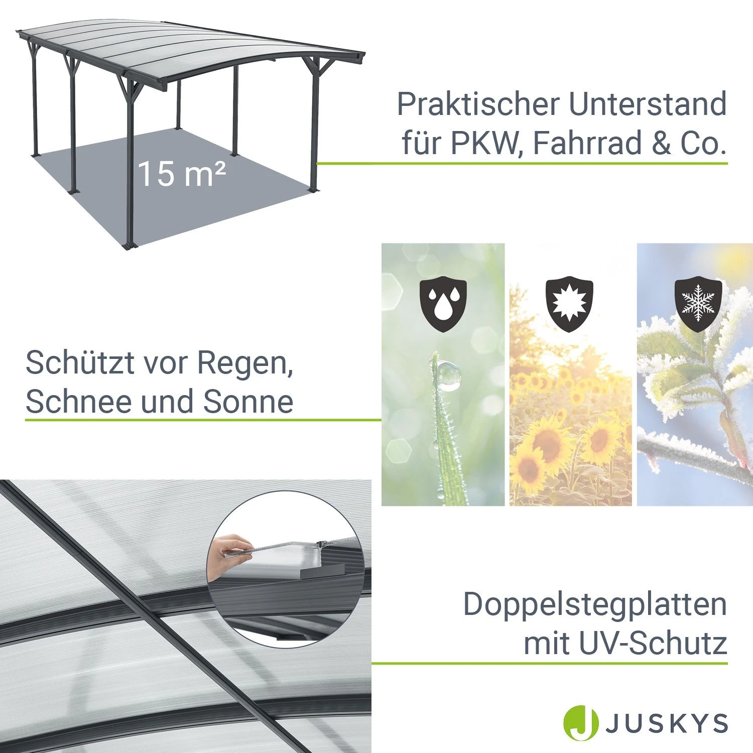 Juskys Carport Mit Bogendach 5x3 M – Freistehende Überdachung Aus Aluminium Mit Doppelstegplatten - Image 4