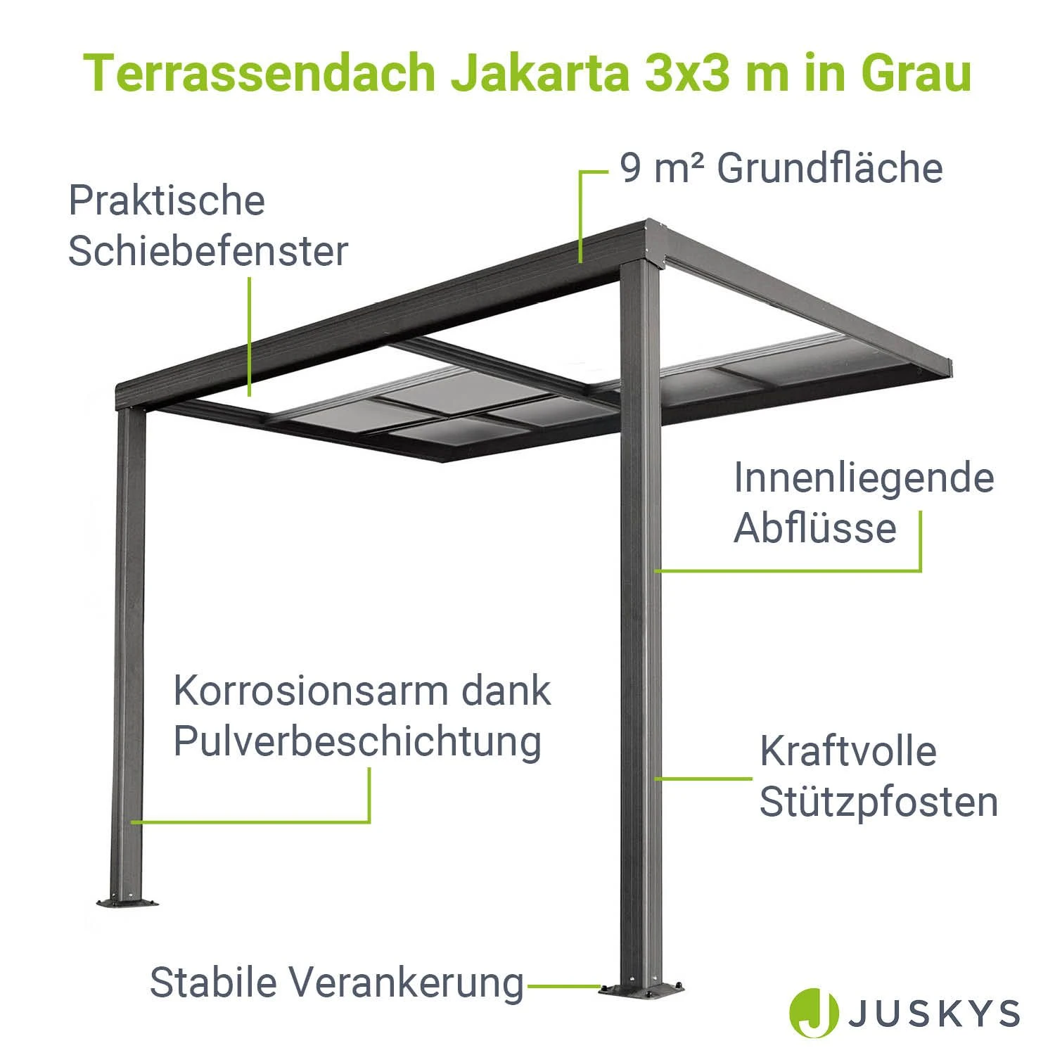Juskys Terrassendach 3x3 M Mit Schiebedach - Alu Mit Doppelstegplatten – Wetterfeste - UV-Schutz - Image 3