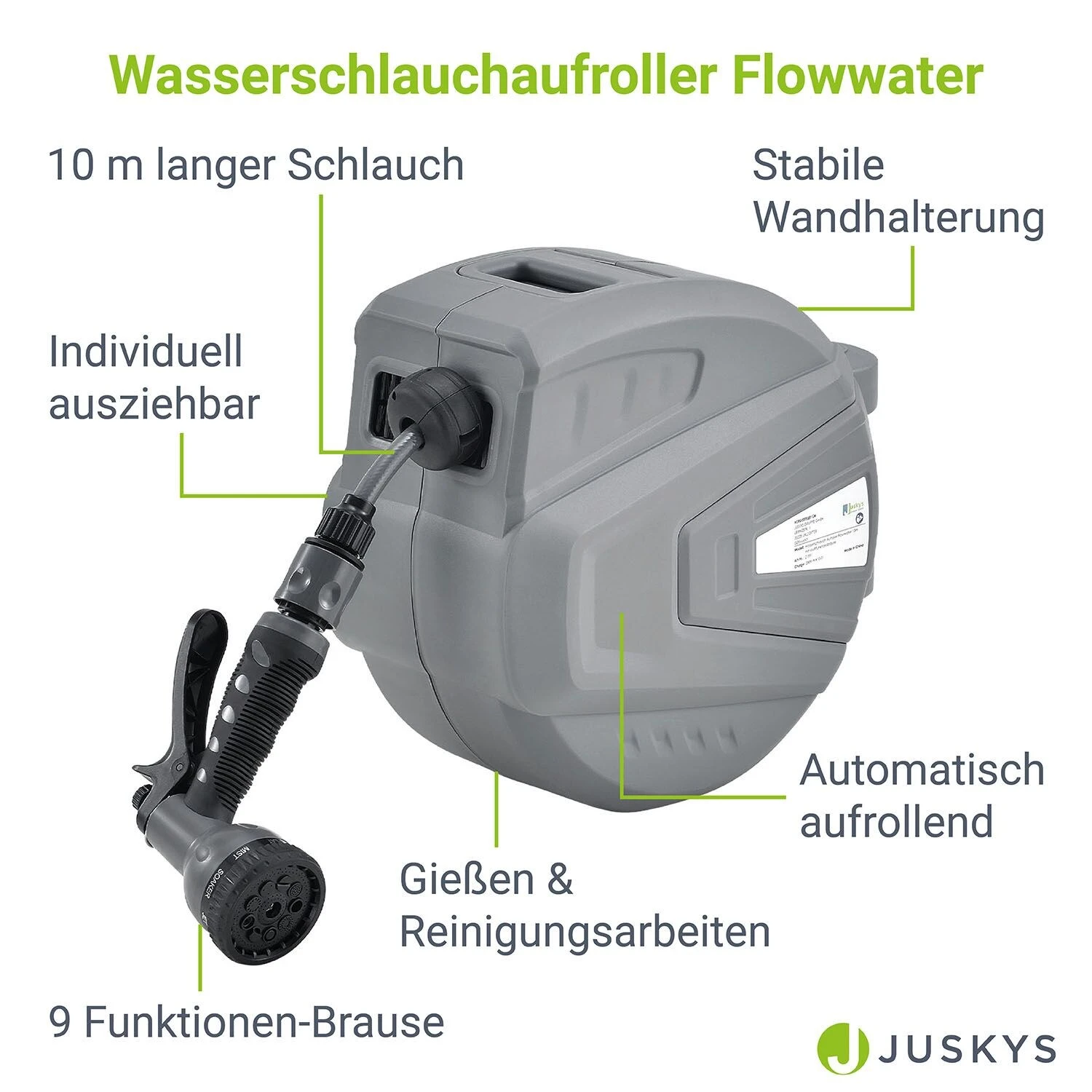 Juskys Schlauchtrommel Flowwater 10 M – Schlauchbox Mit Flexibler Wandhalterung & Aufrollautomatik - Image 3