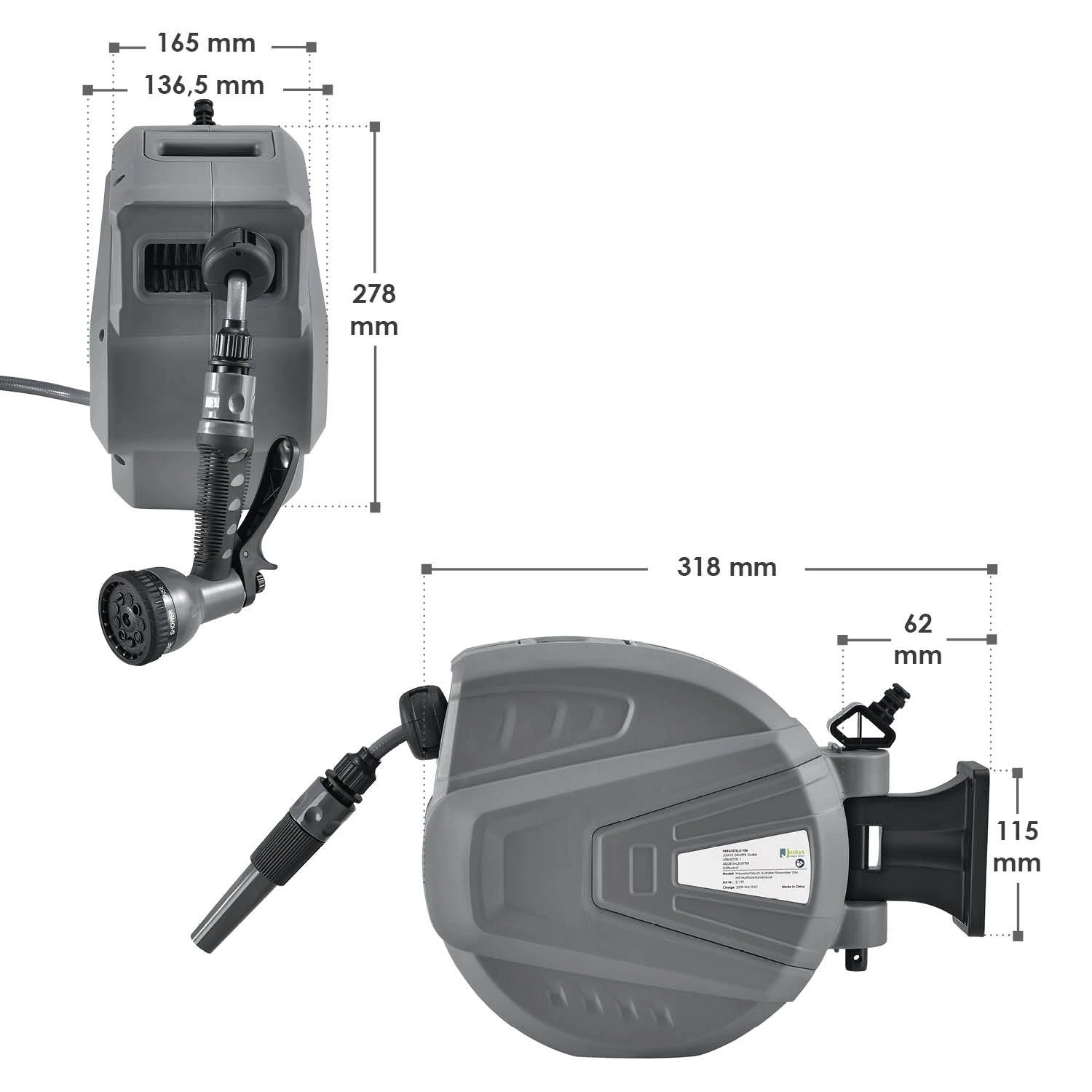 Juskys Schlauchtrommel Flowwater 10 M – Schlauchbox Mit Flexibler Wandhalterung & Aufrollautomatik - Image 6