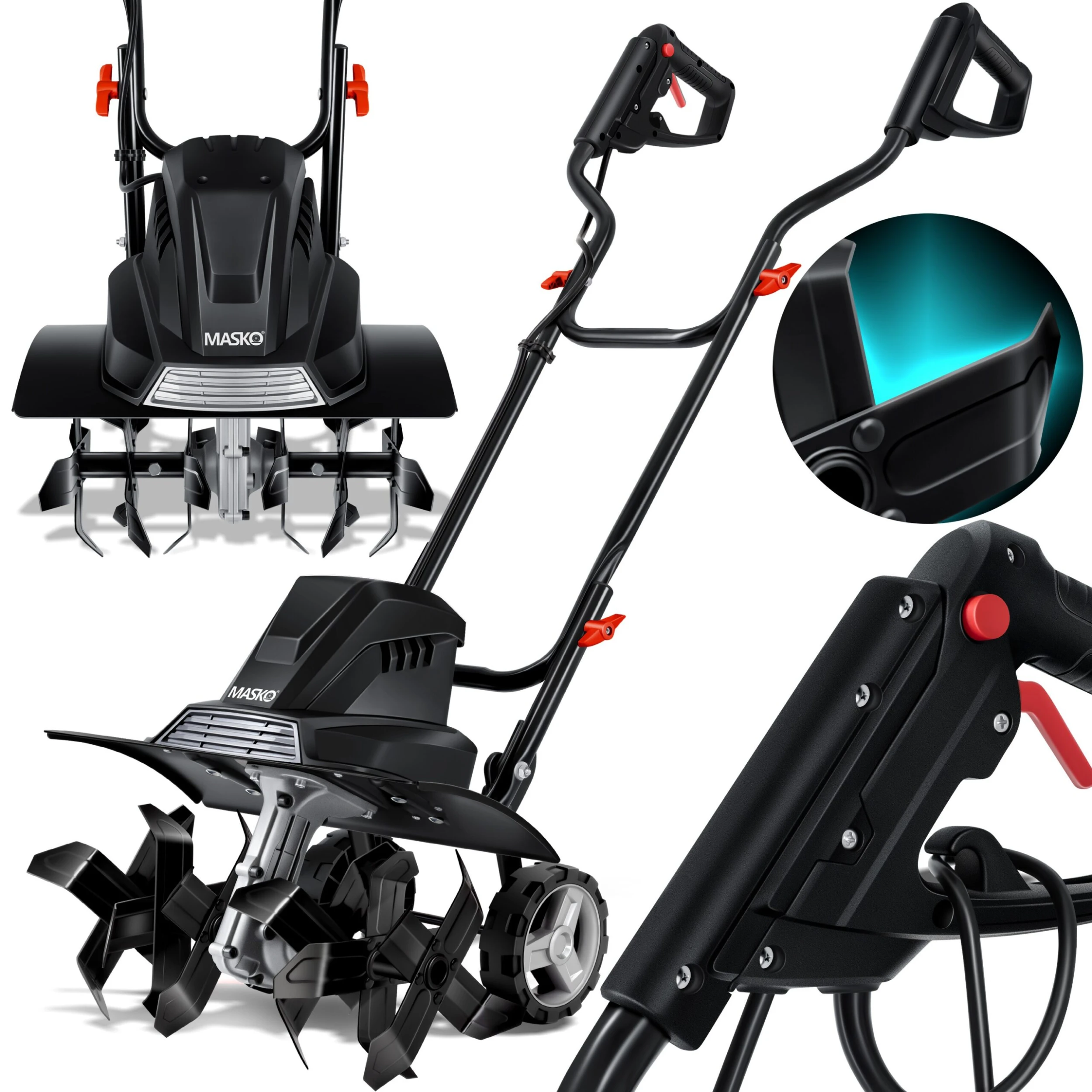 MASKO® Elektrische Motorhacke 1500 Watt | 40cm Arbeitsbreite 20cm Arbeitstiefe | Bodenhacke | Ackerfräse Kultivator Gartenfräse | Elektro Hacke | Klappbarer Handgriff | Metallgehäuse | Transporträder