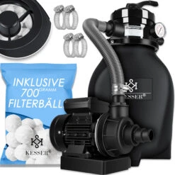 KESSER® Sandfilter Sandfilteranlage + 700g Filterbälle Ersetzen 25kg Filtersand- Poolfilter 10 M³/h Filteranlage Filterkessel Für Pool Schwimmbecken 4-Wege Ventil , Einfache Steuerung