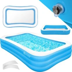 KESSER® Aufblasbarer Pool Familienpool Für Kinder Und Erwachsene Gartenschwimmbad Familienschwimmbad Sommer Planschbecken Füllmenge Kinderfreundlich Entwässerungslöcher