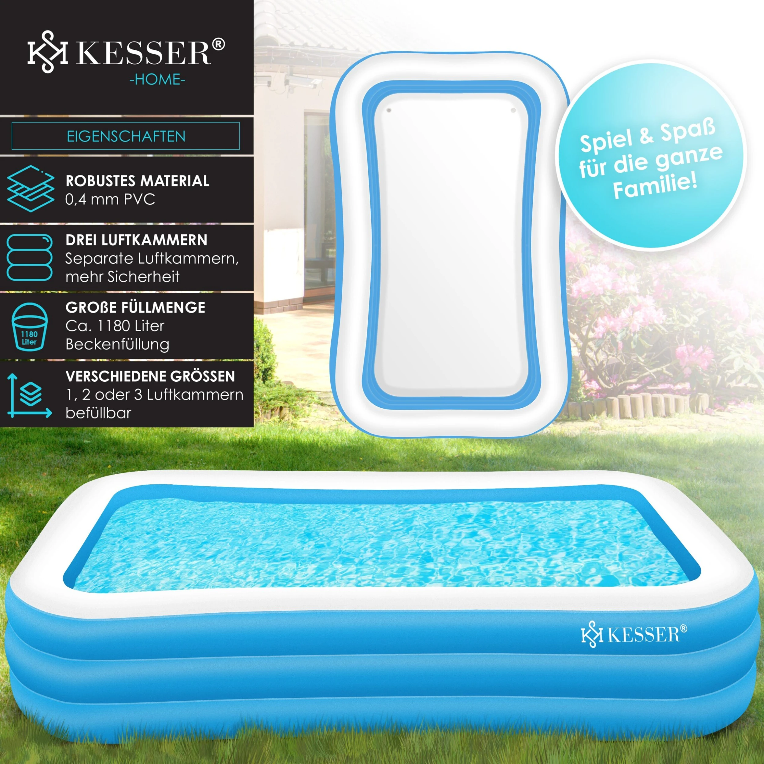 KESSER® Aufblasbarer Pool Familienpool Für Kinder Und Erwachsene Gartenschwimmbad Familienschwimmbad Sommer Planschbecken Füllmenge Kinderfreundlich Entwässerungslöcher - Image 2