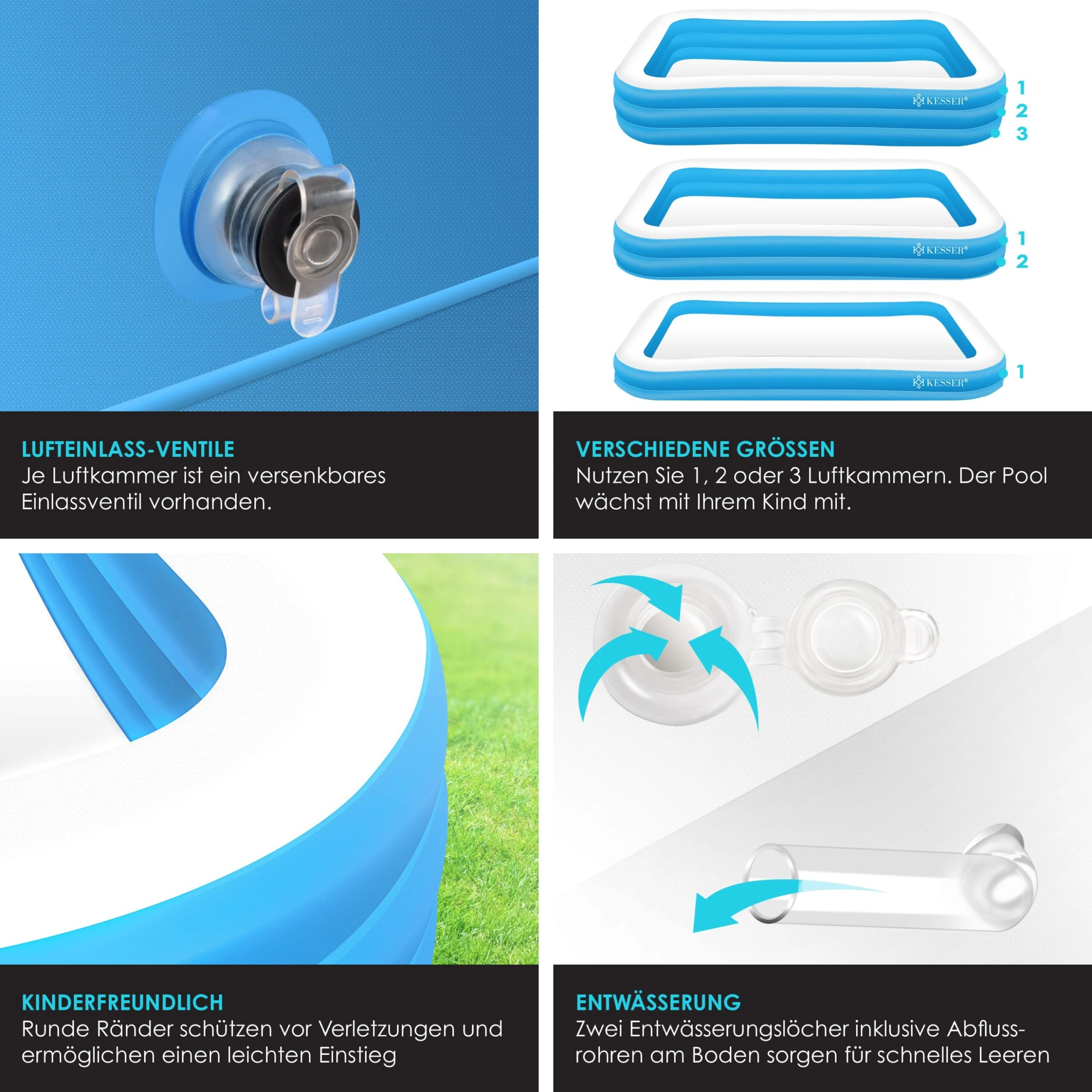 KESSER® Aufblasbarer Pool Familienpool Für Kinder Und Erwachsene Gartenschwimmbad Familienschwimmbad Sommer Planschbecken Füllmenge Kinderfreundlich Entwässerungslöcher - Image 3