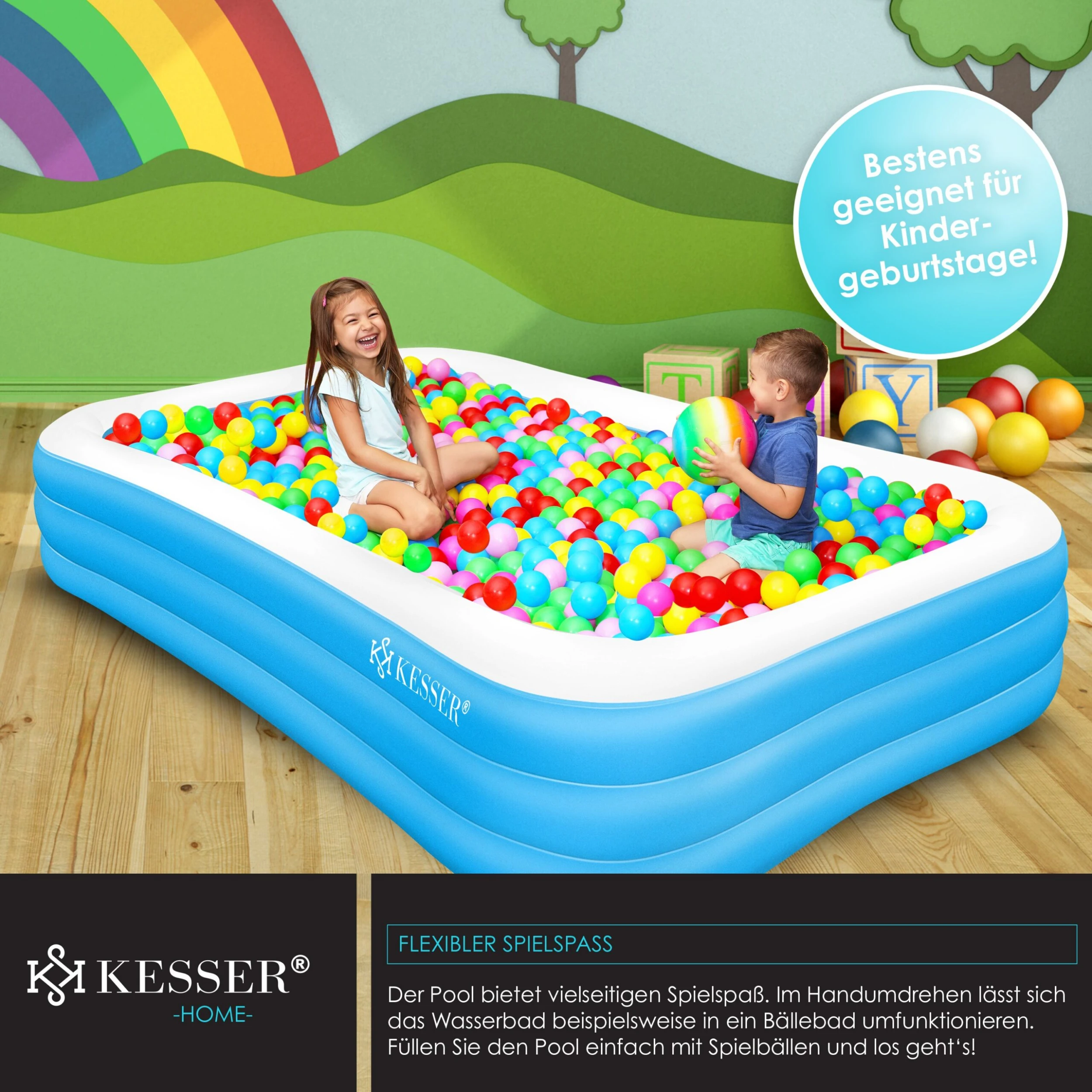 KESSER® Aufblasbarer Pool Familienpool Für Kinder Und Erwachsene Gartenschwimmbad Familienschwimmbad Sommer Planschbecken Füllmenge Kinderfreundlich Entwässerungslöcher - Image 5
