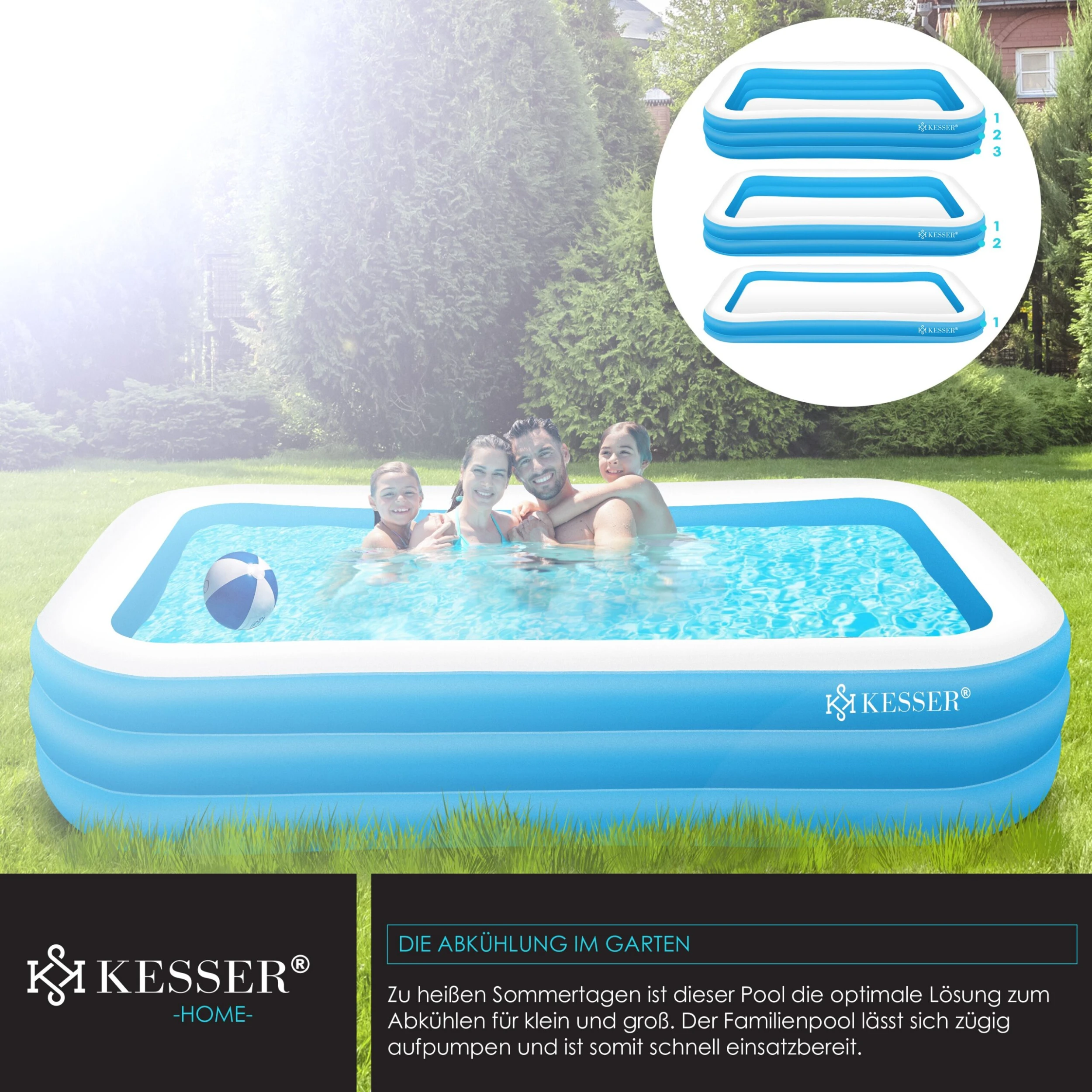 KESSER® Aufblasbarer Pool Familienpool Für Kinder Und Erwachsene Gartenschwimmbad Familienschwimmbad Sommer Planschbecken Füllmenge Kinderfreundlich Entwässerungslöcher - Image 6