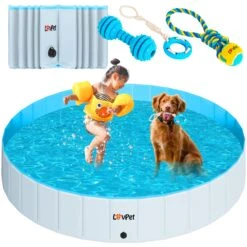 LOVPET® Faltbarer Hundepool Schwimmbecken Für Große & Kleine Hunde, Inkl. Hundespielzeug Faltbare Hunde Pools Planschbecken Für Kinder Und Hunde, Hundebadewanne Hundebad