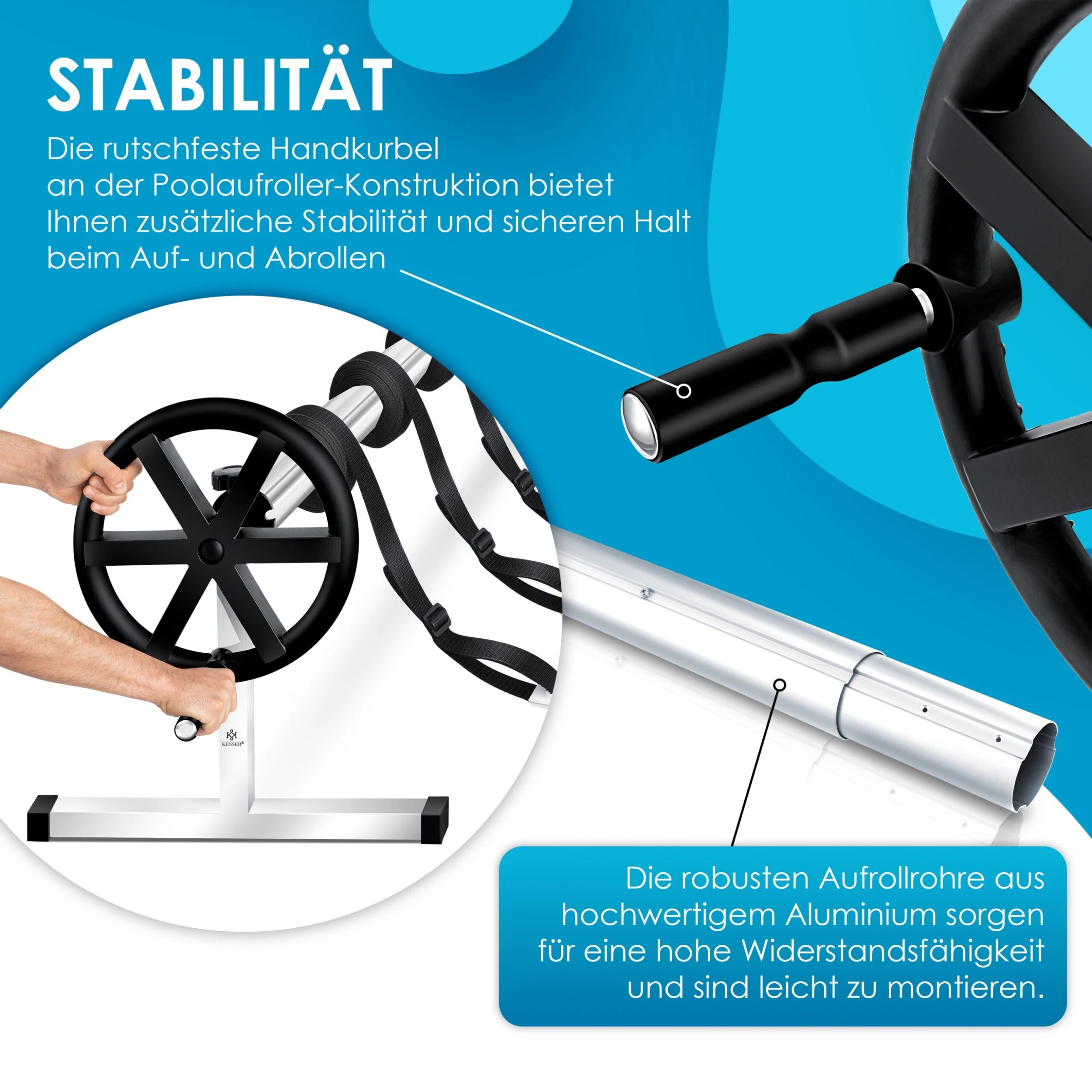 KESSER® Pool Aufroller Premium Aufrollsystem 3m - 5,70m | Mit Rädern | Für Solarplane | Mobiles Aufrollvorrichtung Für Poolplane & Abdeckung | Inkl. Bänder | Witterungsbeständiges Material - Image 4