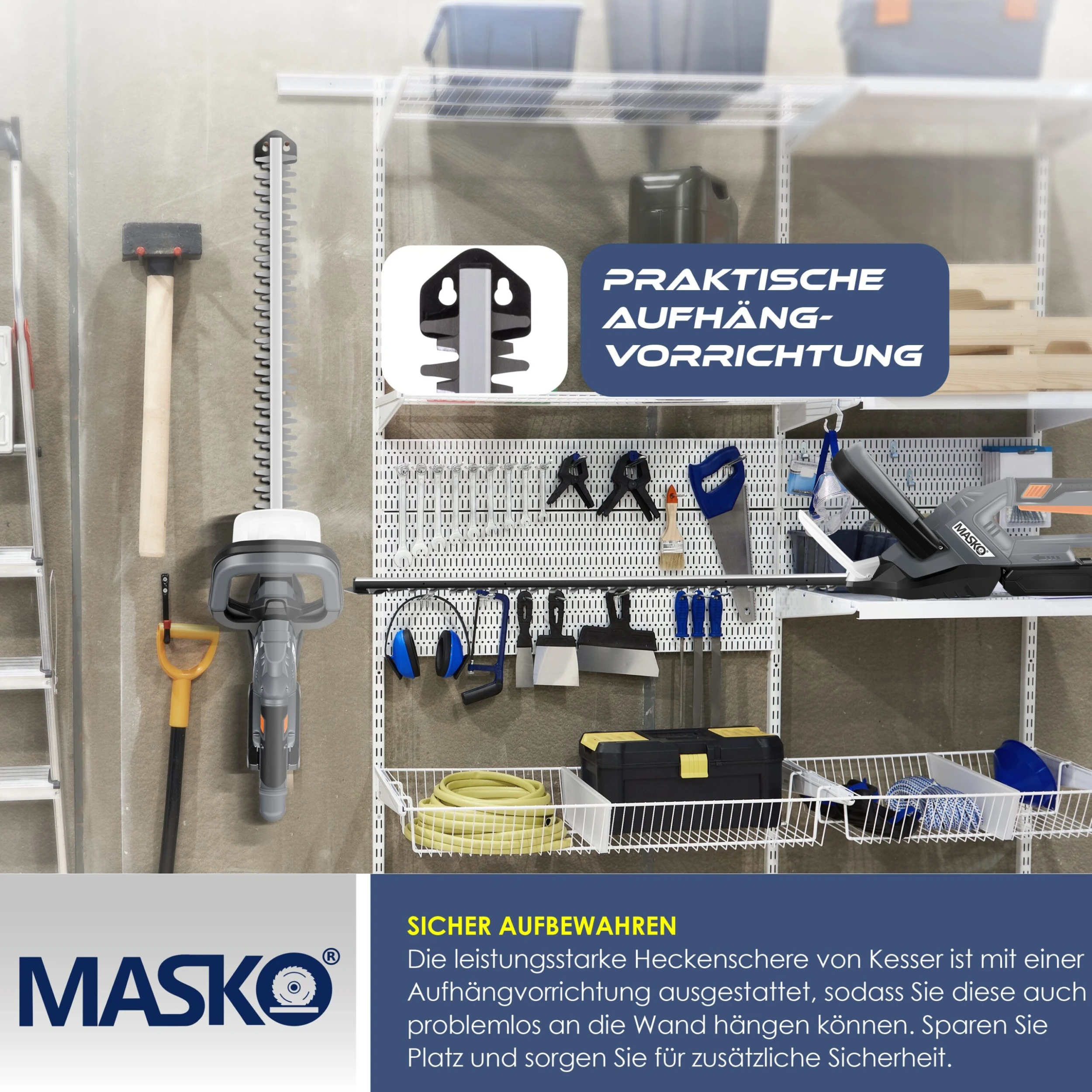 MASKO® Akku Heckenschere Profi Hecken & Strauchschere 57cm Schnittlänge Inkl. 21V Akku 3,0 Ah & Ladegerät Kabellos Elektro-Heckenschere 27mm Zahnabstand Dual Schnittklingen Verstellbarer Griff - Image 3