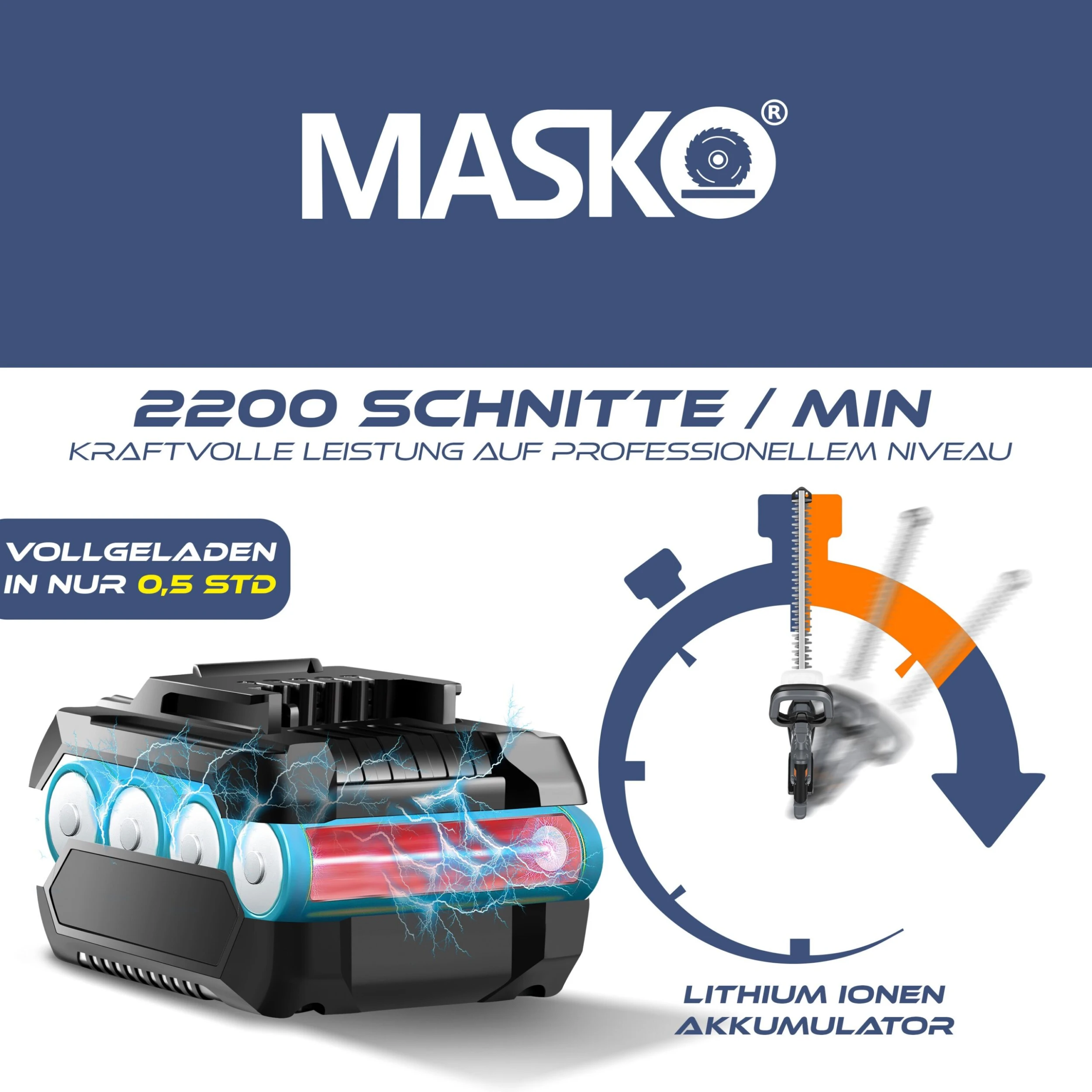 MASKO® Akku Heckenschere Profi Hecken & Strauchschere 57cm Schnittlänge Inkl. 21V Akku 3,0 Ah & Ladegerät Kabellos Elektro-Heckenschere 27mm Zahnabstand Dual Schnittklingen Verstellbarer Griff - Image 4
