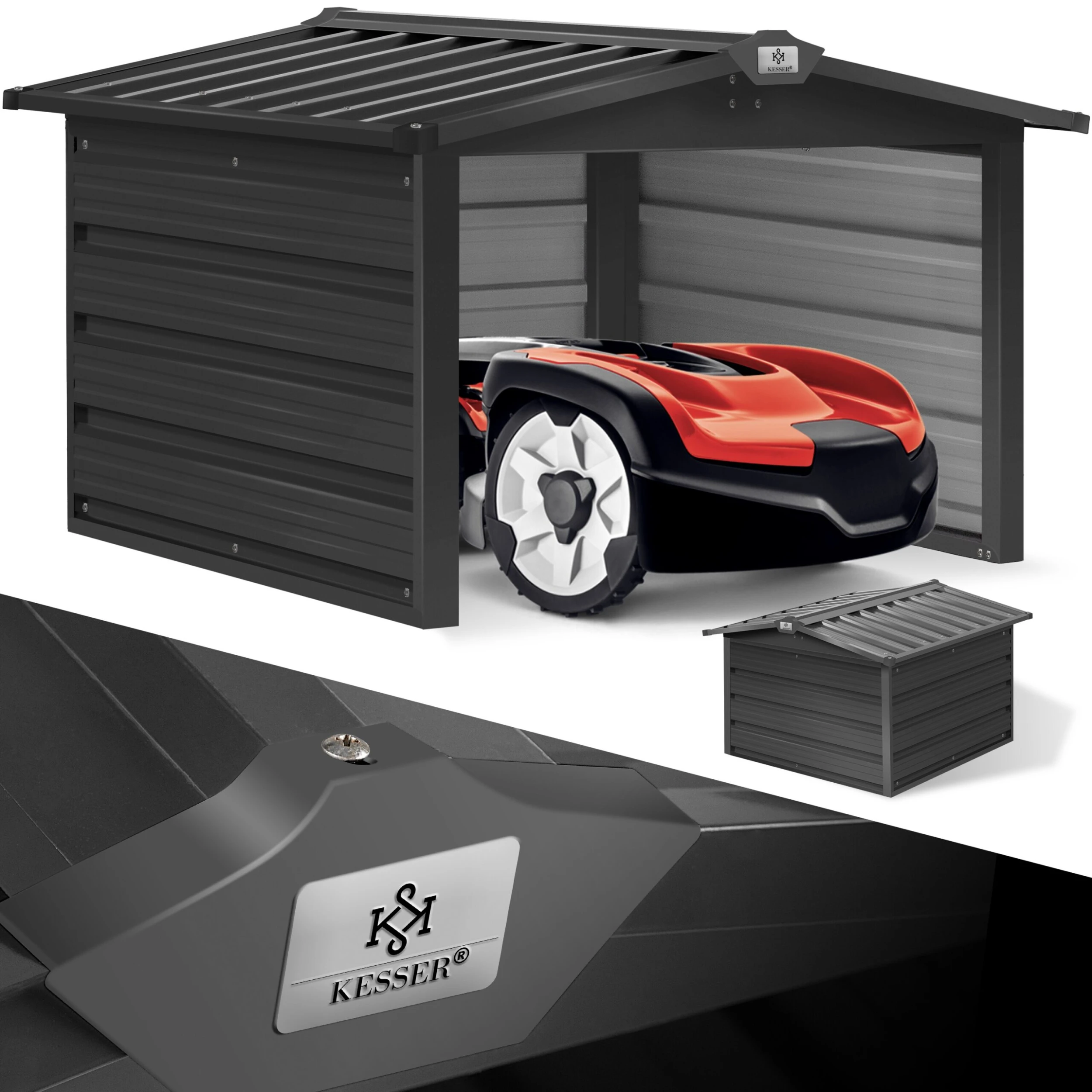 KESSER® Mähroboter Garage Mit Satteldach Dach Carport Überdachung Für Mähroboter Rasenmäher Rasenroboter Automower Garten Metall Witterungsbeständig Mährobotergarage Inkl. Montagematerial - Image 2