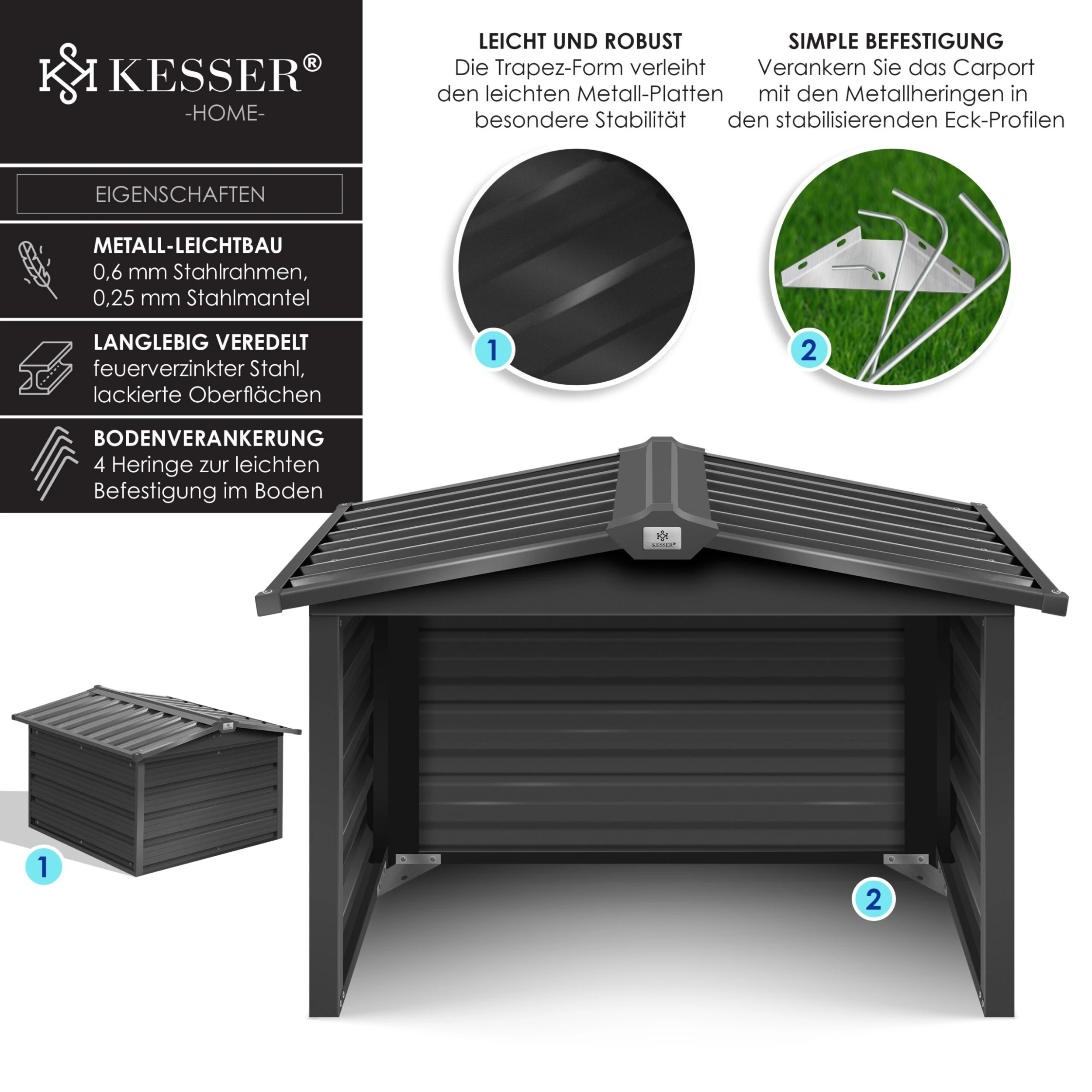 KESSER® Mähroboter Garage Mit Satteldach Dach Carport Überdachung Für Mähroboter Rasenmäher Rasenroboter Automower Garten Metall Witterungsbeständig Mährobotergarage Inkl. Montagematerial - Image 3