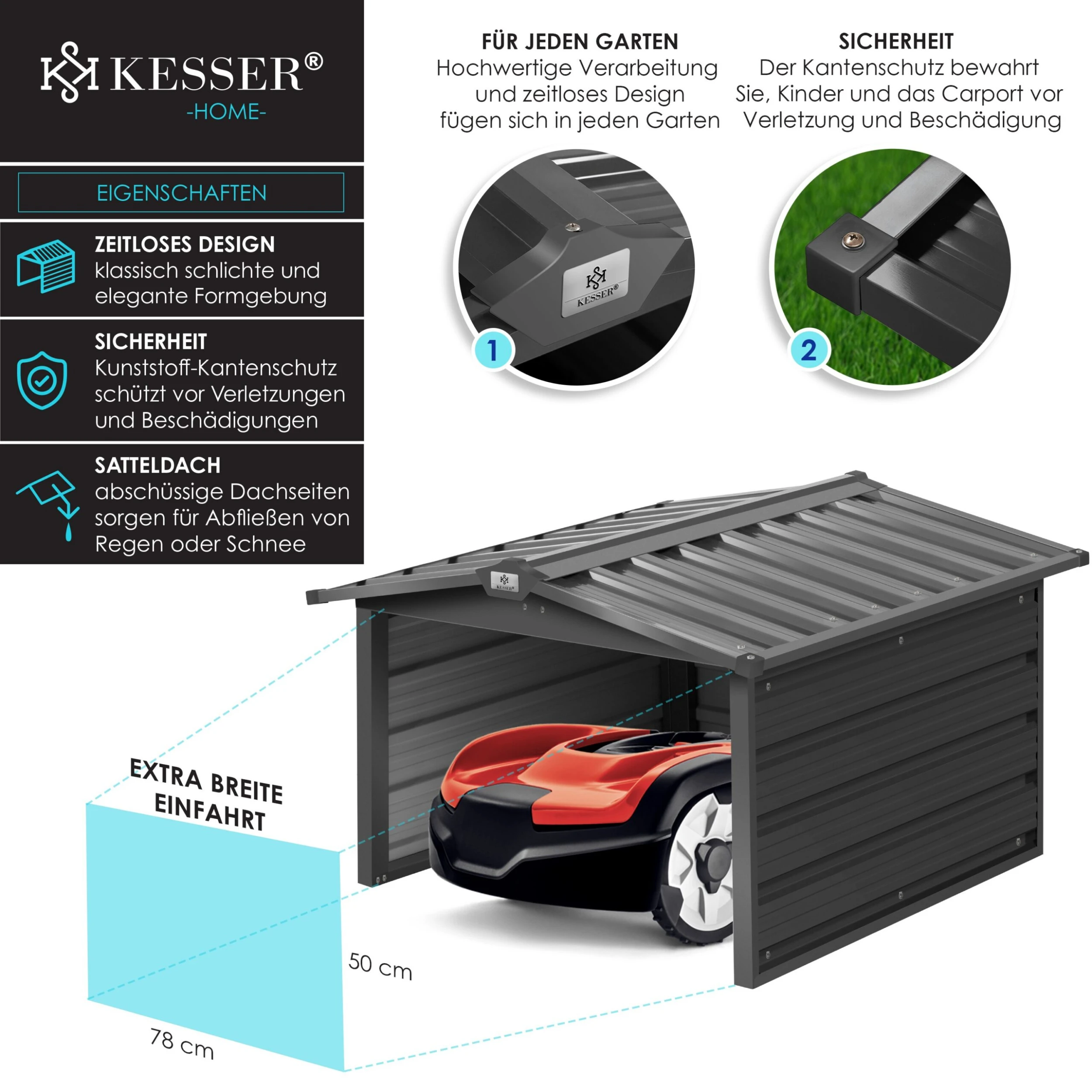 KESSER® Mähroboter Garage Mit Satteldach Dach Carport Überdachung Für Mähroboter Rasenmäher Rasenroboter Automower Garten Metall Witterungsbeständig Mährobotergarage Inkl. Montagematerial - Image 4